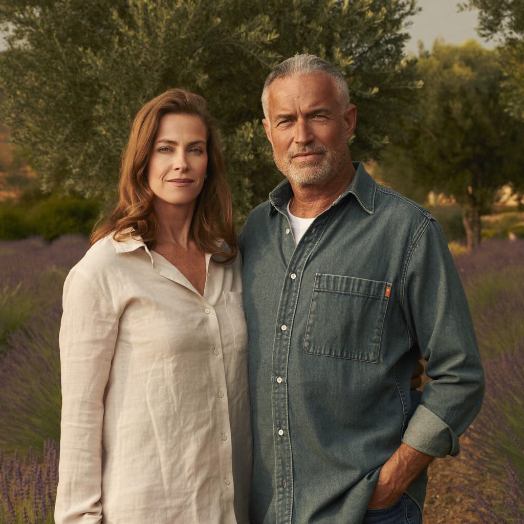 Camille & Antoine R. Portrait de Camille & Antoine R., propriétaires · lubéron